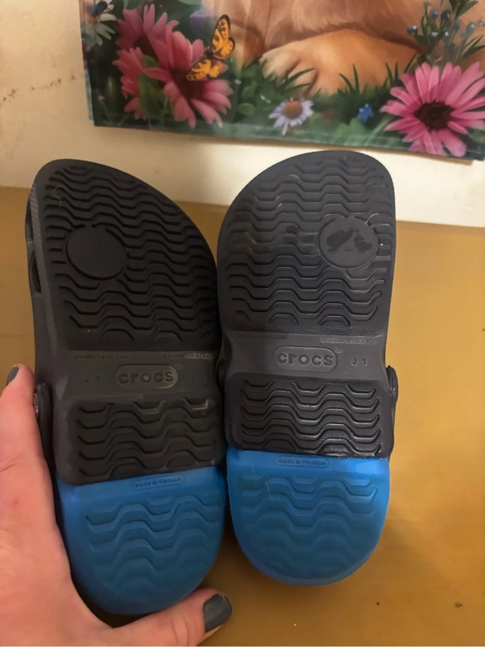 CROCS Kids Black and Blue Slip-On Clogs with Strap